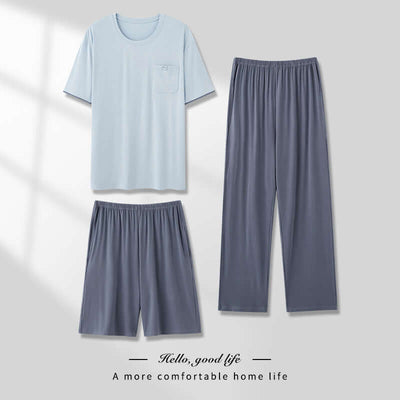 Men's Pajamas Thin Spring And Summer Modal Short-sleeved Trousers Three-piece Home Wear Suit eprolo