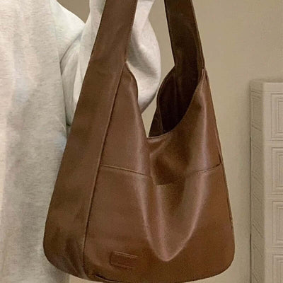 Soft leather tote bag Large capacity brown bucket bag Versatile commuting shoulder bag for women eprolo