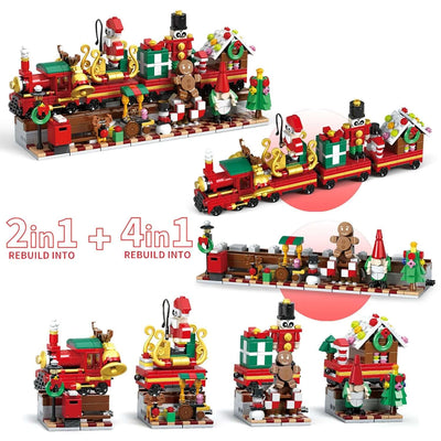 Christmas Building Blocks, 24 Days Countdown Calendars Blind Box, Christmas Trains Santa Claus Railcar Building Bricks eprolo