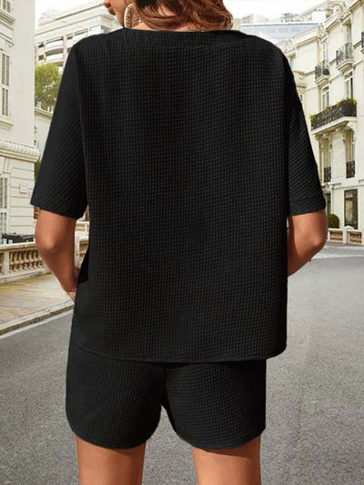 Waffle-Knit Half Sleeve Top and Shorts Set eprolo