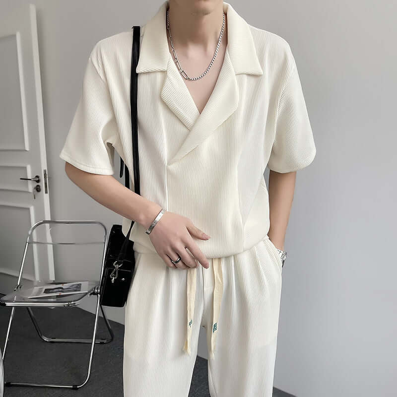 Summer Thin Ice Silk Shirt Outfit Men's Leisure Sports Two-piece Set eprolo