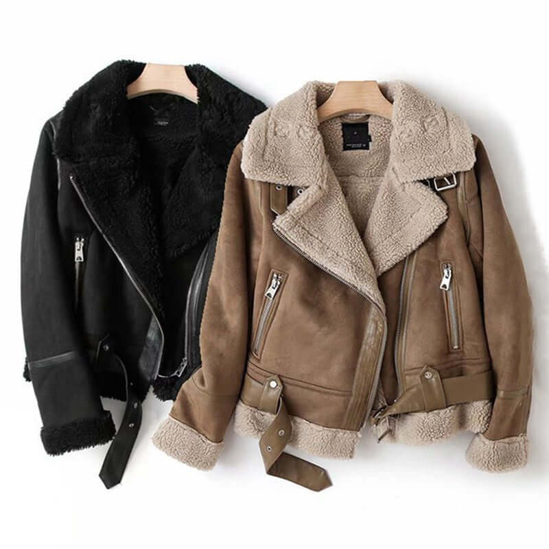 WInter Lapel Jacket Suede Lamb Wool Warm Coat Motorcycle Clothing Women Outwears eprolo