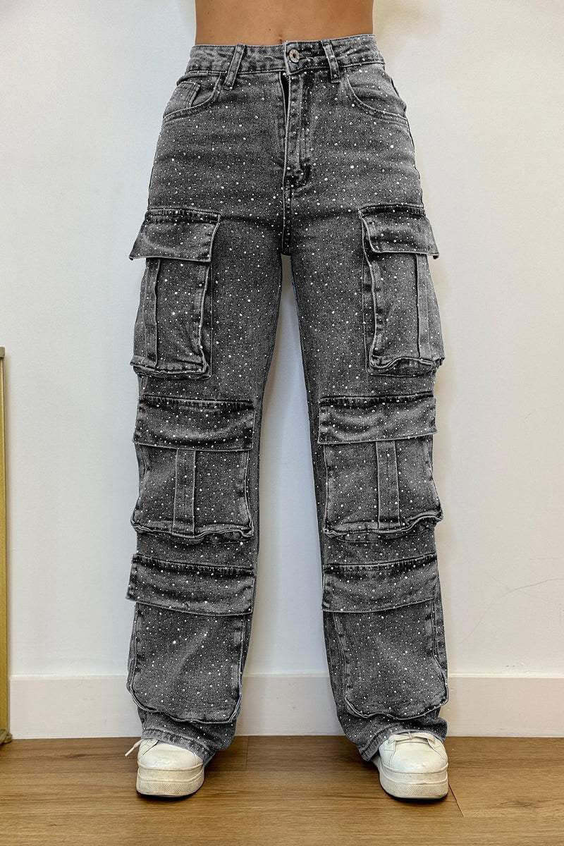 Women's Casual Jeans With Pockets And Diamonds Overalls Dropshipman