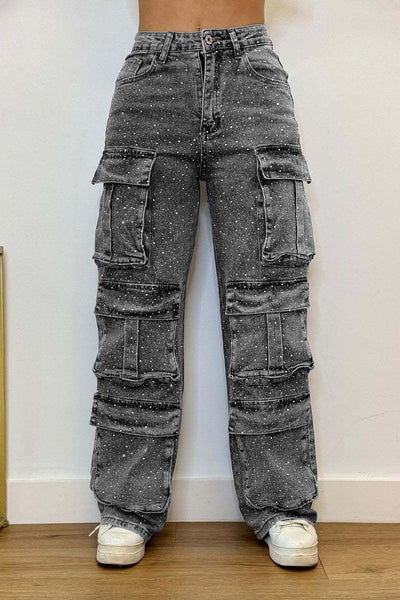 Women's Casual Jeans With Pockets And Diamonds Overalls Dropshipman