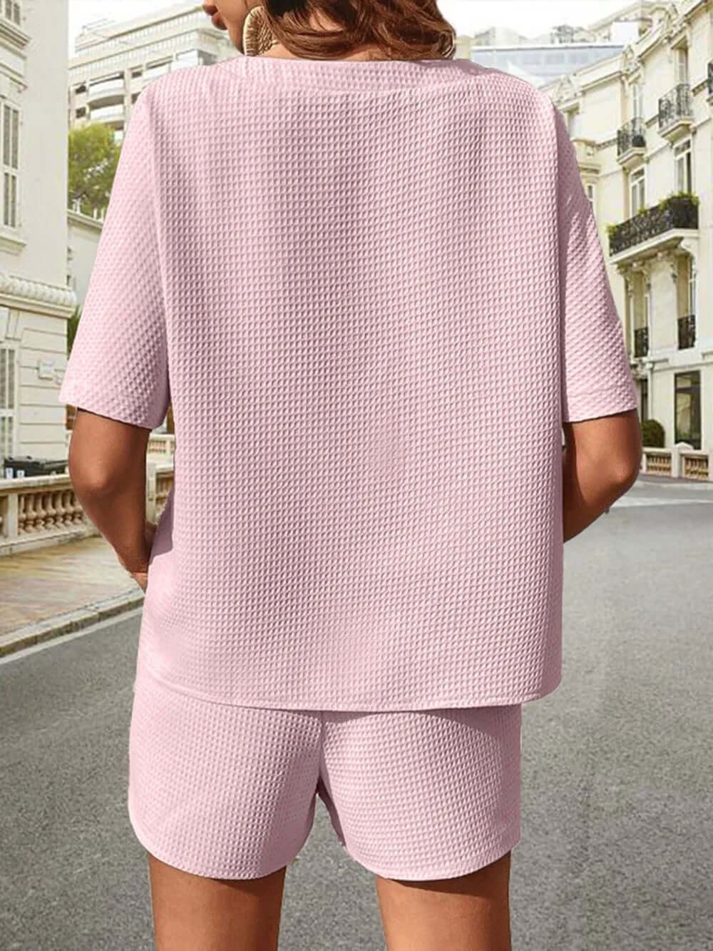 Waffle-Knit Half Sleeve Top and Shorts Set eprolo