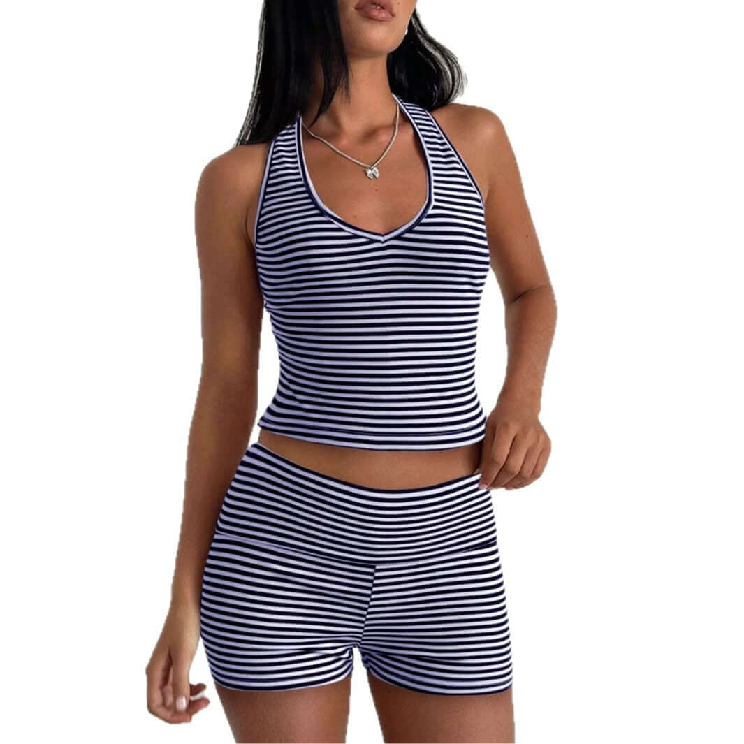 Hanging neck striped suit for women's clothing eprolo