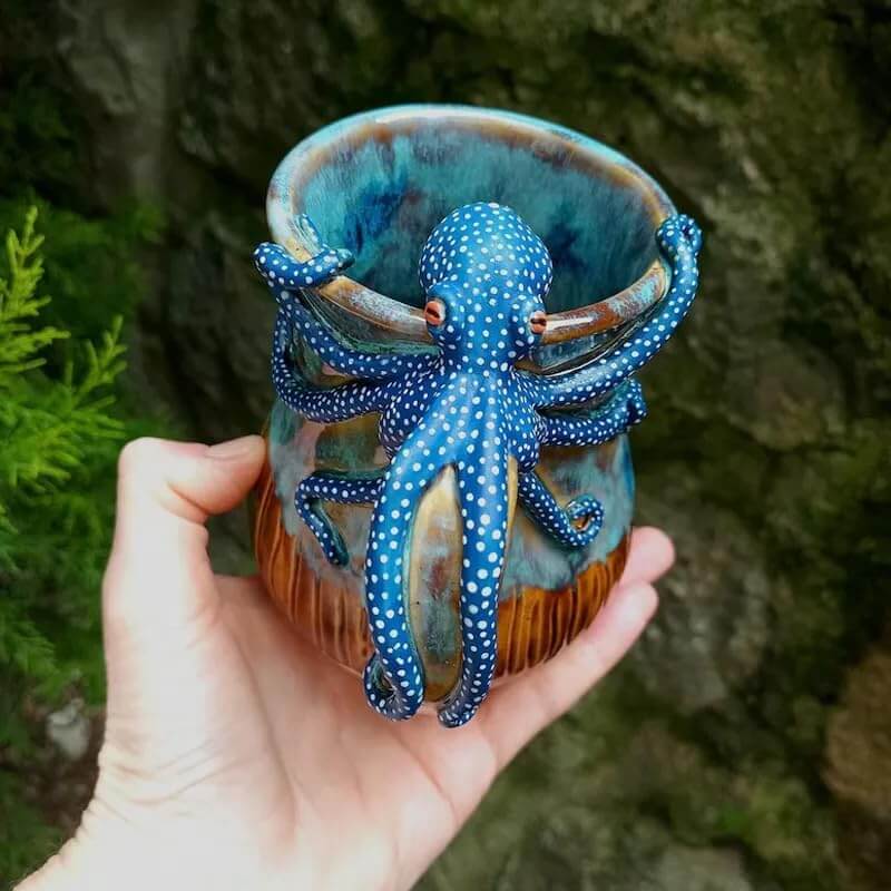 Handmade Deep Blue Octopus Mug. For Hot & Cold Drinks eprolo