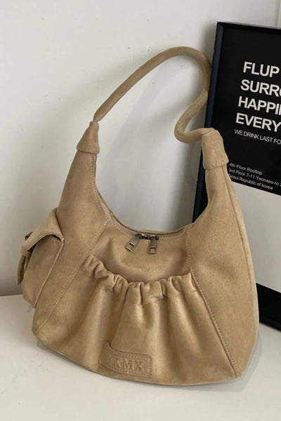 Ruched Suede Handbag with Zipper eprolo