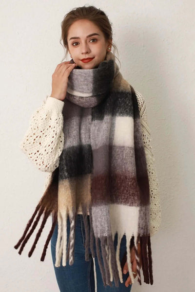 Thermal Fringe Contrast Plaid Scarf eprolo