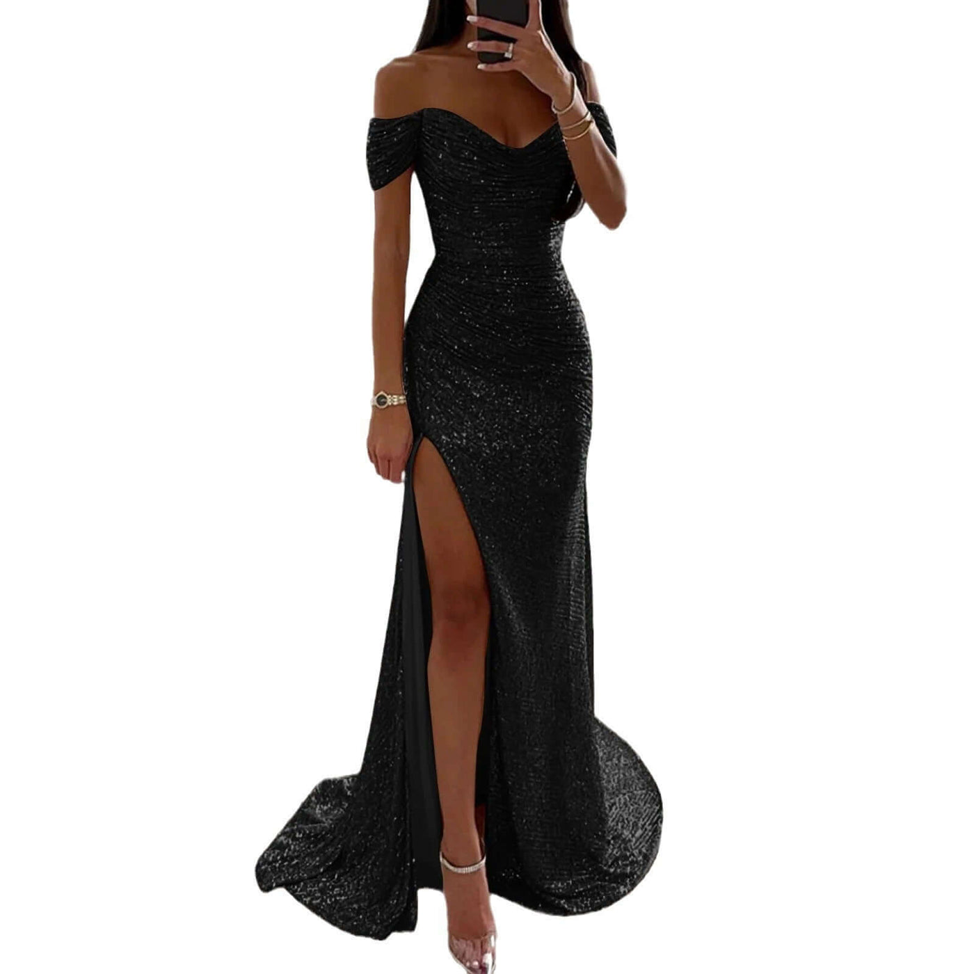 Female Creative Solid Color Sparkling Slit Dress eprolo