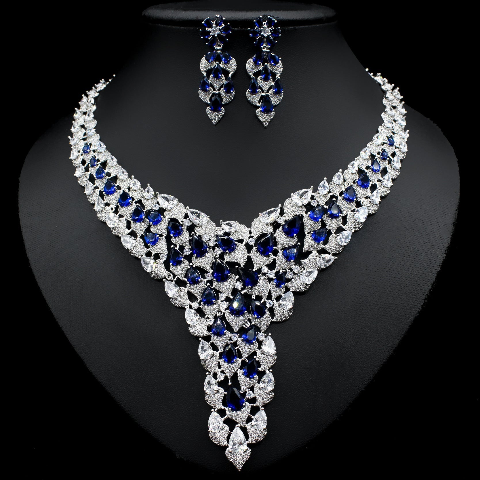 Full Diamond Exaggerated Fashion Necklace Earrings eprolo