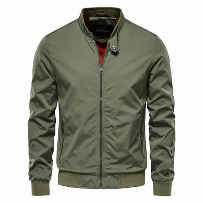 Casual green Korean-style jacket for men, featuring a zip closure and comfortable fit.