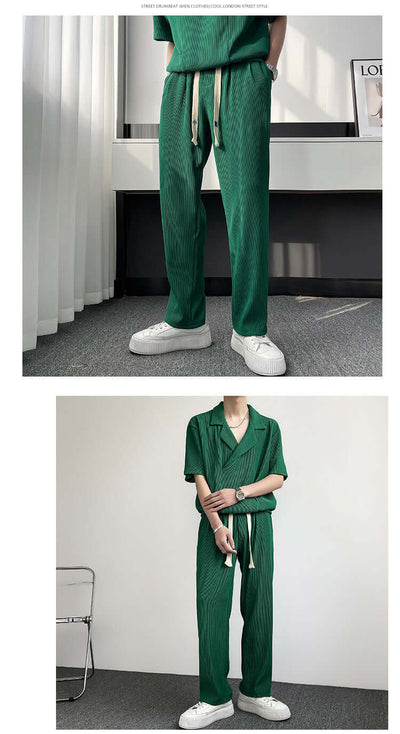Summer Thin Ice Silk Shirt Outfit Men's Leisure Sports Two-piece Set eprolo