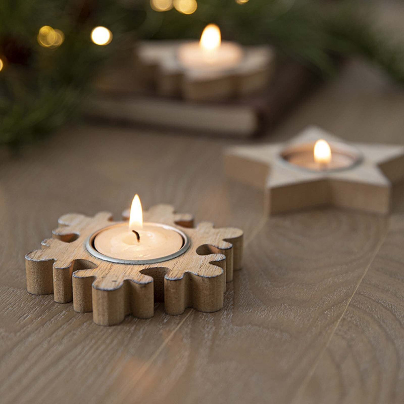 New Christmas Nordic Wood Snowflake Candlestick Ornaments eprolo