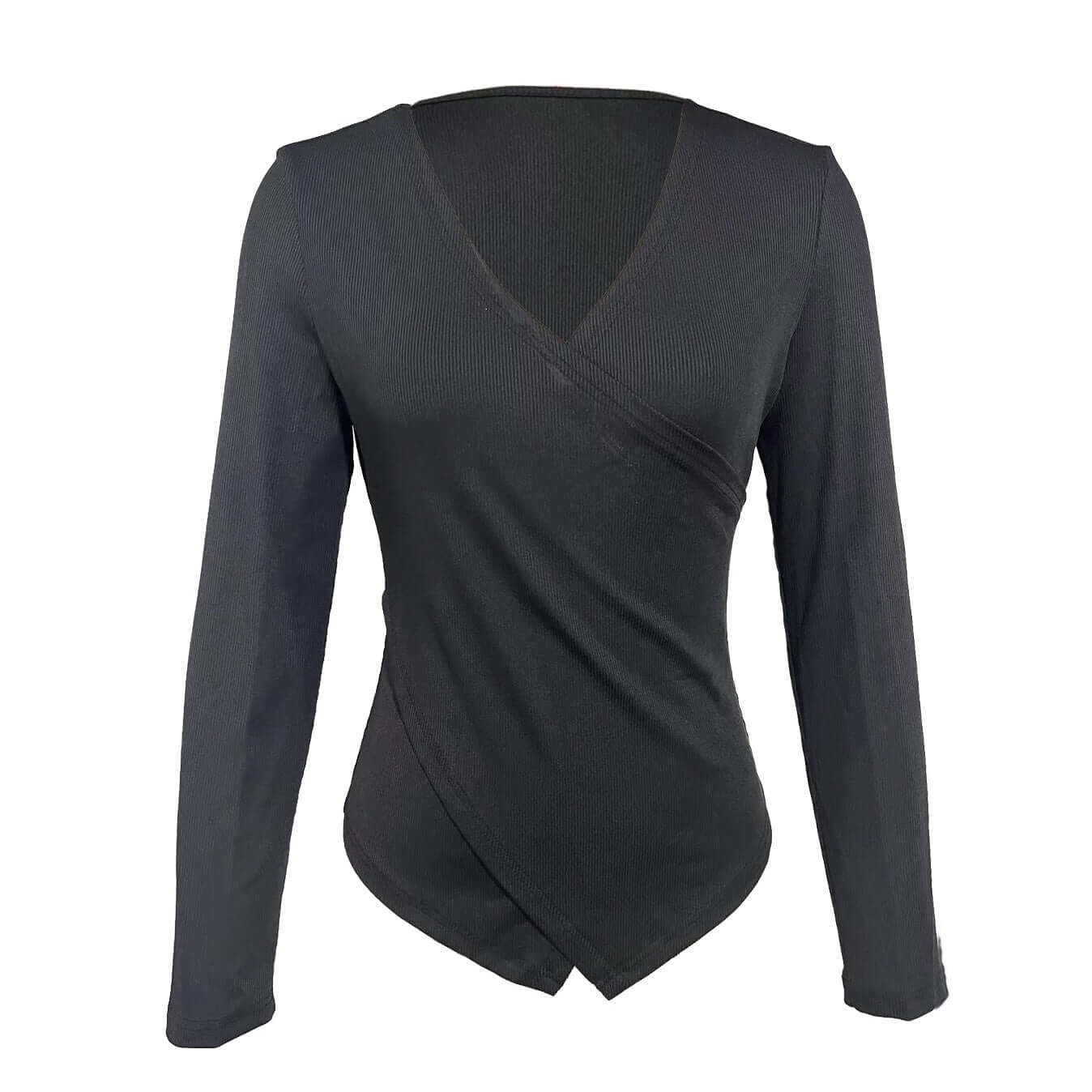 Ladies' Fashionable Solid Color Premium Cross V-neck Sexy Elegant Long Sleeved T-shirt Top eprolo