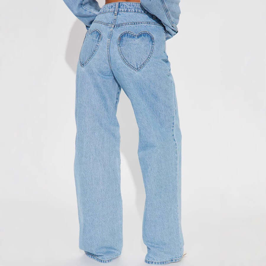 Straight Slimming Trousers Love Pocket High Waist Loose Jeans Dropshipman