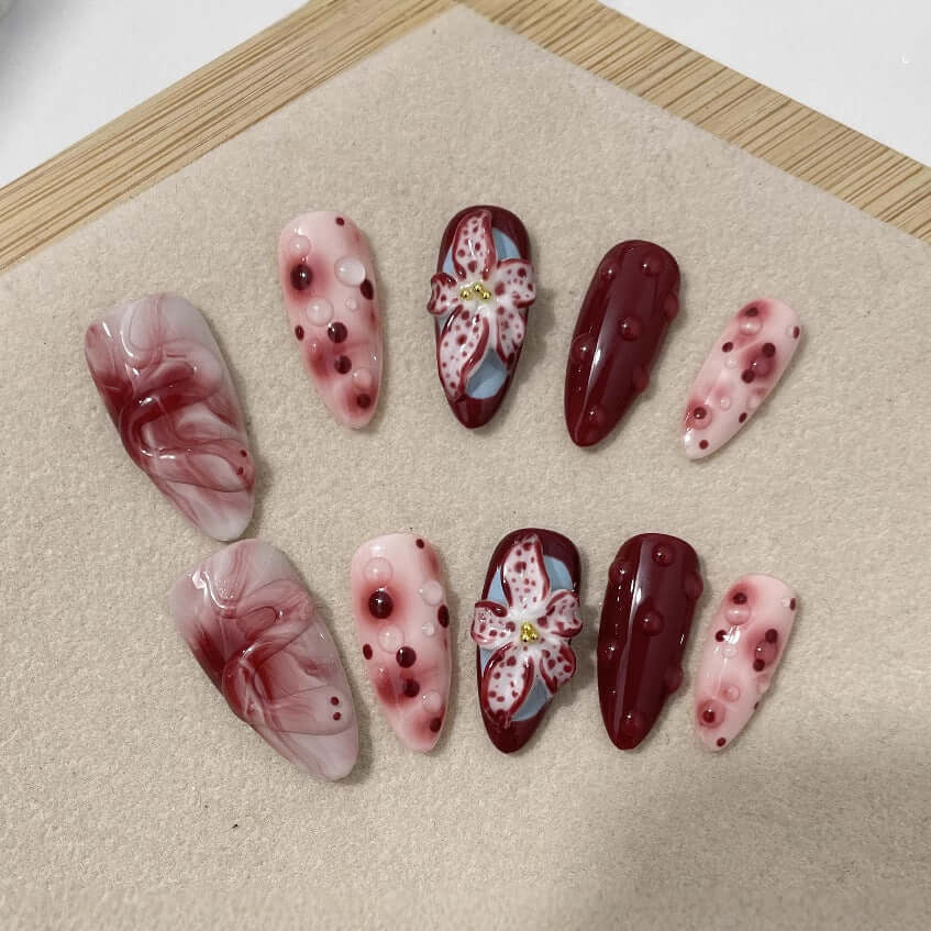 Blooming Hand-painted Three-dimensional Carved White High-grade Mid-length Manicure eprolo