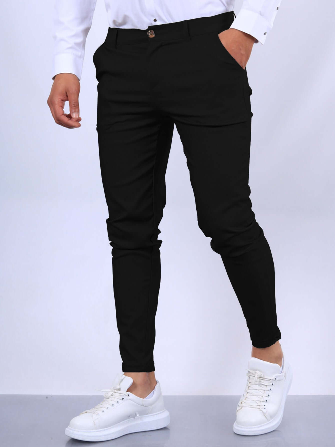 Men's Slim Button Trousers Fashion Solid Office Versatile Long Pencil Pants Astrazona