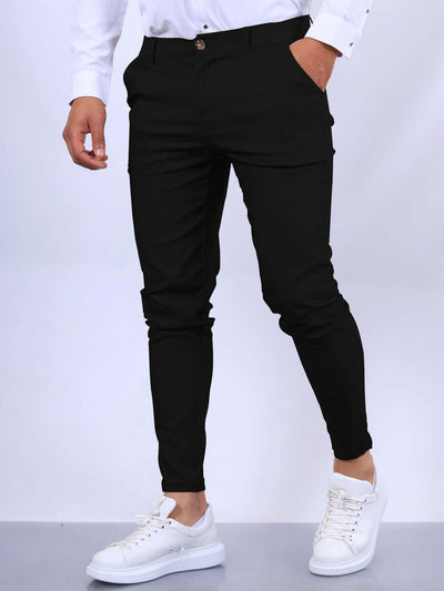Men's Slim Button Trousers Fashion Solid Office Versatile Long Pencil Pants Astrazona