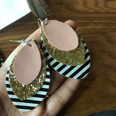 Striped Earrings Multilayer Christmas Petal Earrings Leather Drop Gold Earrings eprolo