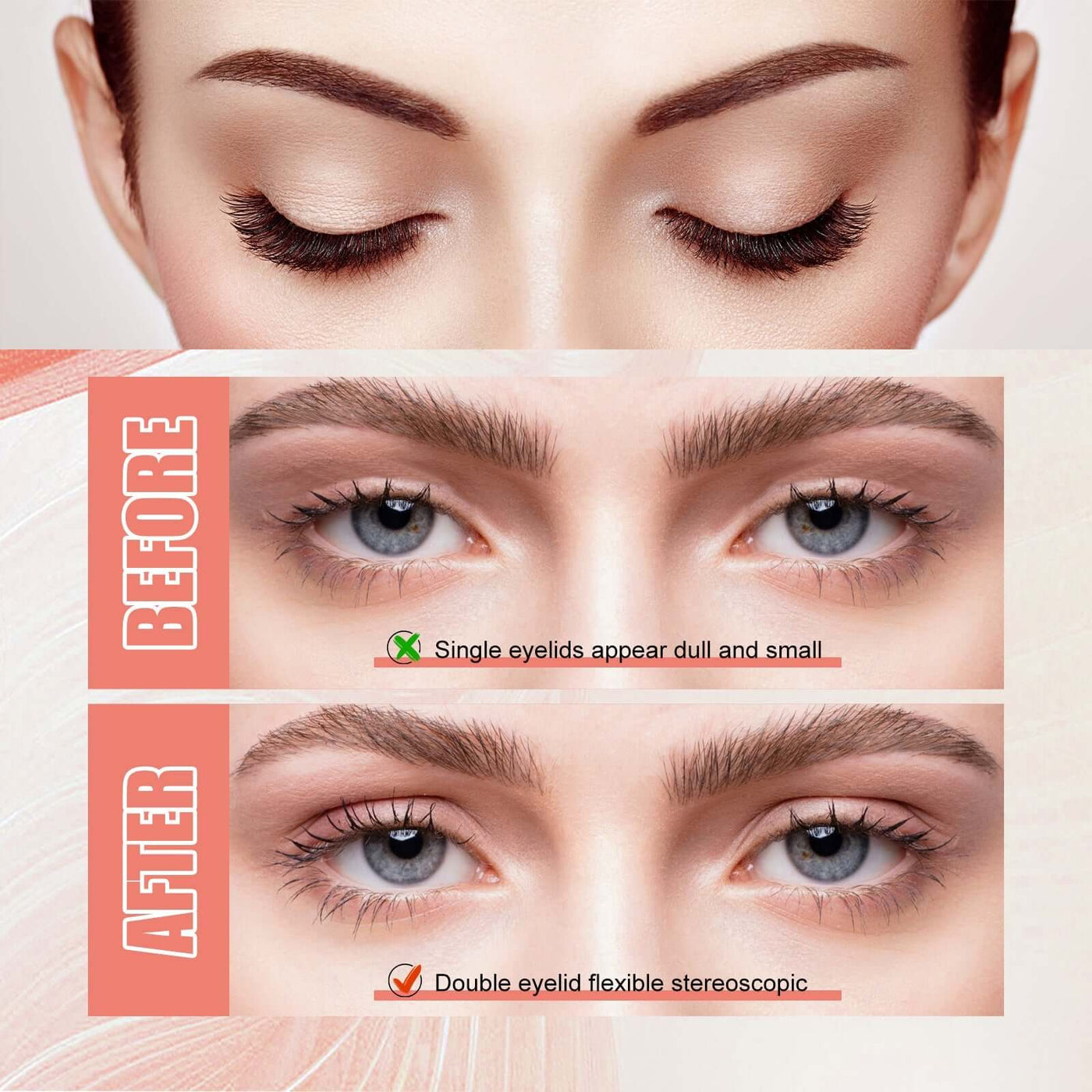 Double Eyelid Tape, Natural Traceless Breathable Durable Sweat Proof Waterproof Invisible Double Eyelid Adhesive Eye Adhesive eprolo