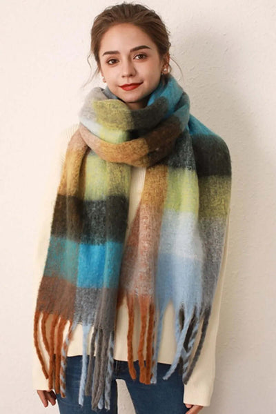 Thermal Fringe Contrast Plaid Scarf eprolo