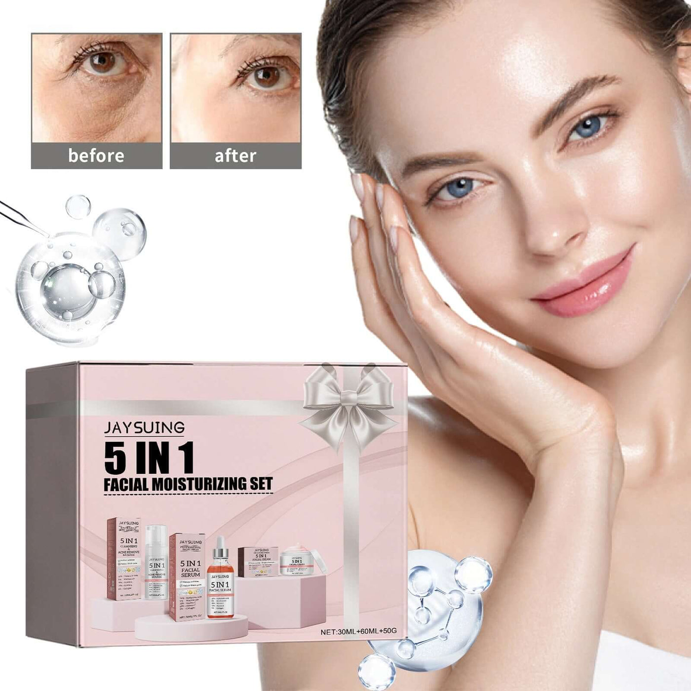 Jaysuing 5-in-1 facial moisturizing set Hydrating, moisturizing, deep moisturizing, whitening, brightening and firming skin eprolo