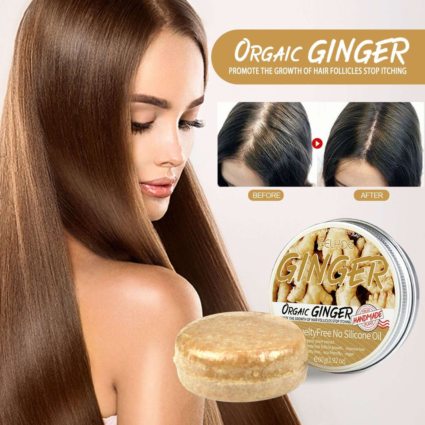 Ginger Soap, Anti-Loss Hair Care Tight Hair Clean And Smooth Hair Moisturizing Scalp Shampoo Soap eprolo