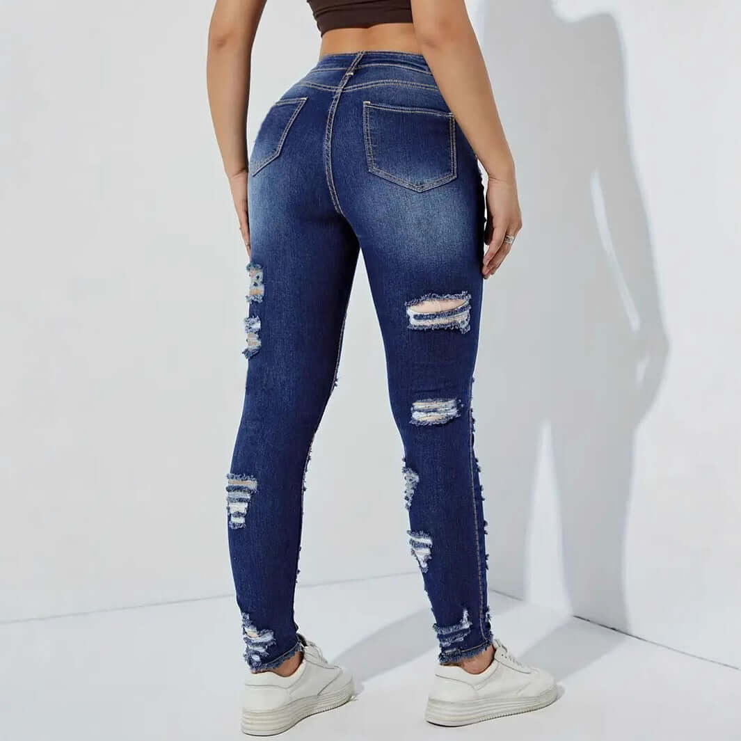 Women's Ripped Frayed Stretch Denim Skinny Pants Dropshipman