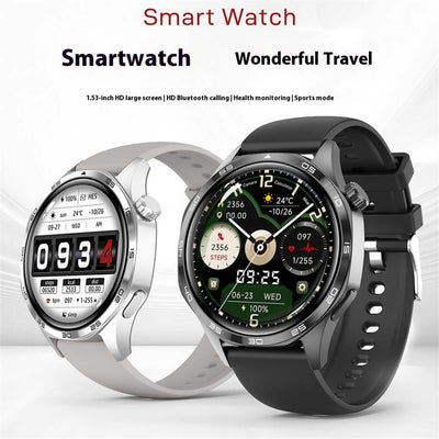 Smartwatch with 1.53-inch HD screen for health monitoring and Bluetooth calling, ideal for fitness and travel.