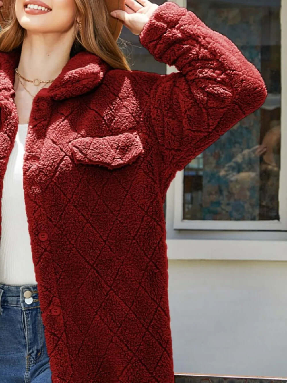 Texture Button Up Dropped Shoulder Coat eprolo