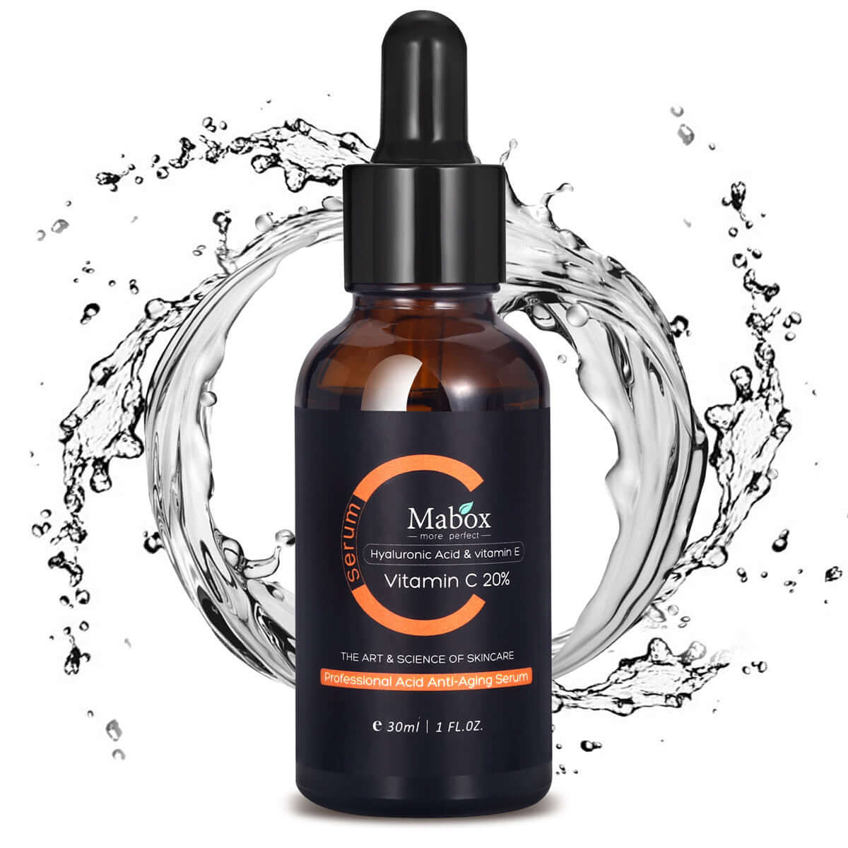 MABOX Vitamin C Serum with Hyaluronic Acid and Vitamin E, 30ml, essential for anti-aging skincare.