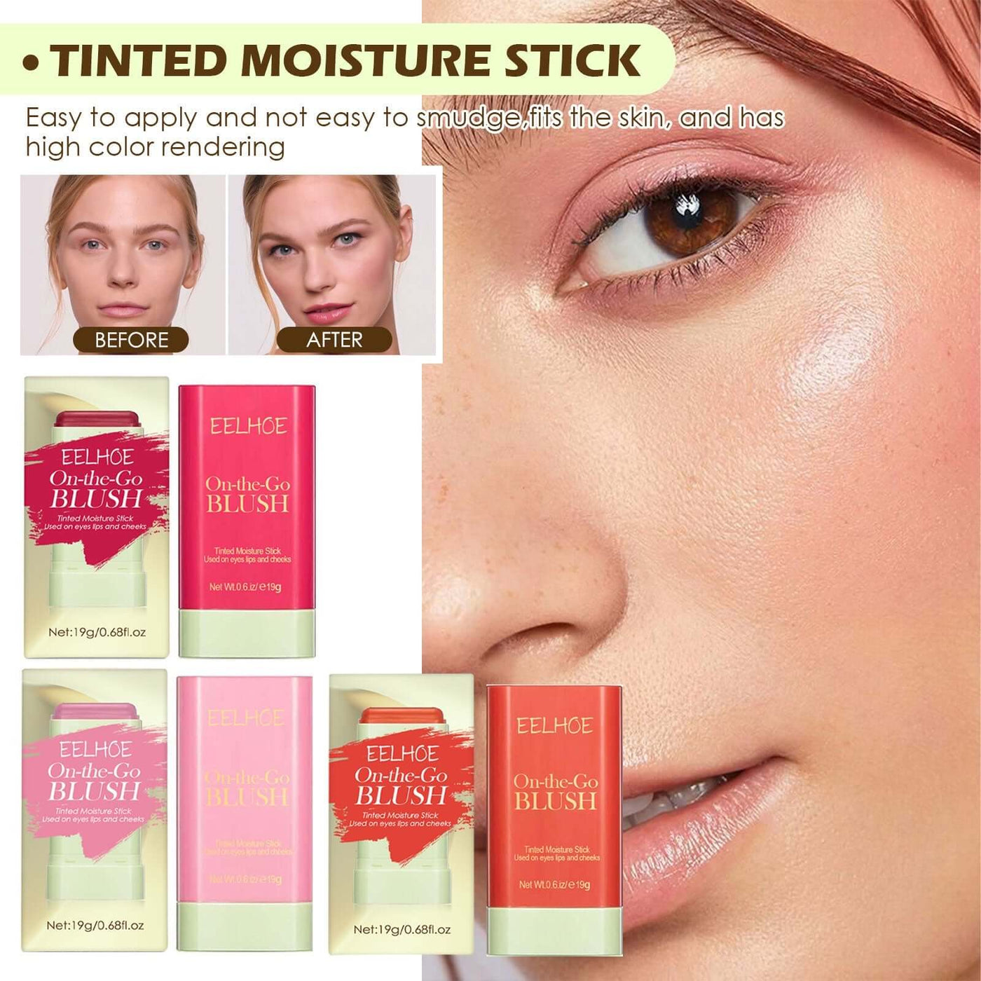 Blush Stick Lightweight Natural Nude Makeup Brightening And Contorting Three-Dimensional Highlight Delicate Waterproof Multi-Functional Blush Stick eprolo