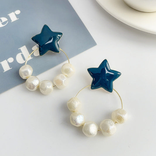 Irregular Pearl Earrings Earrings Ins Net Red Five-pointed Star Earrings eprolo