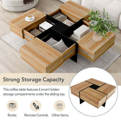 Unique Design Coffee Table With 4 Hidden Storage Compartments eprolo