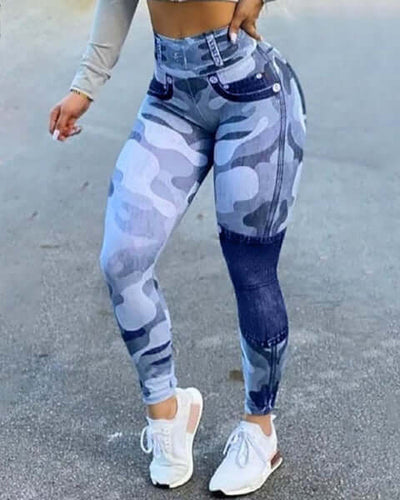 Women's quick-drying skinny yoga pants in denim style