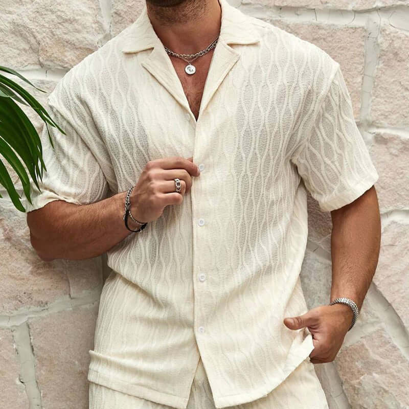 Men Tracksuits Summer Fashion Solid Loose Casual Two Pieces Lapel Button Shirt Shorts Beach Holiday All-match Outfits Male eprolo