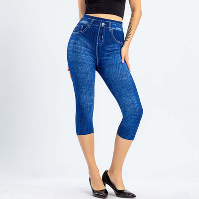 Stretch Bottoming Cropped Slim Fit Hip Raise Printed Jeans For Women Dropshipman