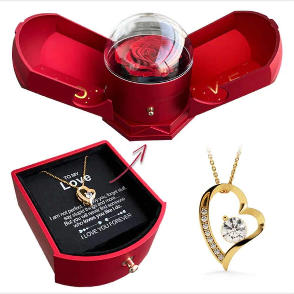 Double open rose gift box drawer style rose jewelry box angel wings Chinese Valentine's Day necklace gift box eprolo