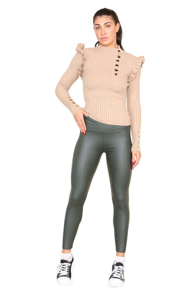 PU Fleece Line High Waisted Wet Look Faux Leather Legging eprolo