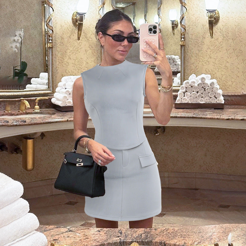 Women's Fashion Bag Cover Top Mid-length Dress Set eprolo