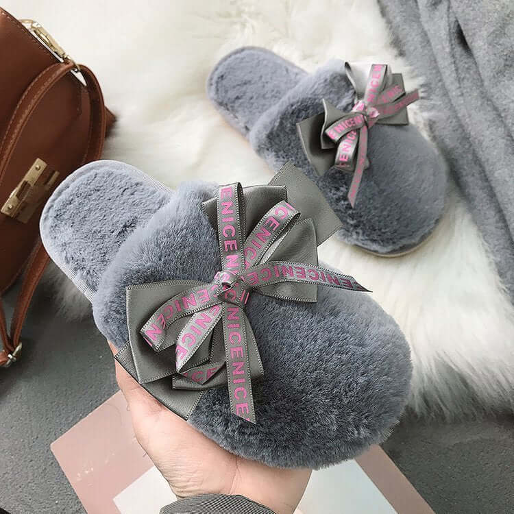 Bowknot Plush Indoor And Outdoor Cotton Slippers eprolo