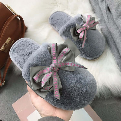 Bowknot Plush Indoor And Outdoor Cotton Slippers eprolo