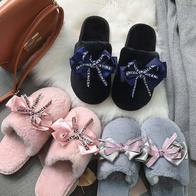 Bowknot Plush Indoor And Outdoor Cotton Slippers eprolo