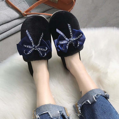 Bowknot Plush Indoor And Outdoor Cotton Slippers eprolo