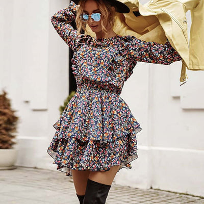 Short Skirt Black Bottom Floral Lace Waist Slimming Dress eprolo