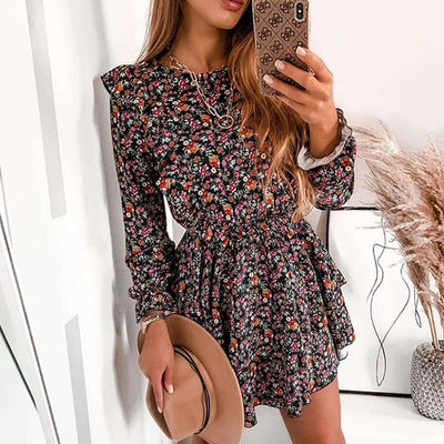 Short Skirt Black Bottom Floral Lace Waist Slimming Dress eprolo