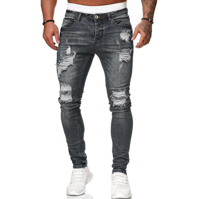 Fashion Street Style Ripped Skinny Jeans Men Vintage Wash Solid Denim Trouser Mens Casual Slim Fit Pencil Denim Pants Astrazona