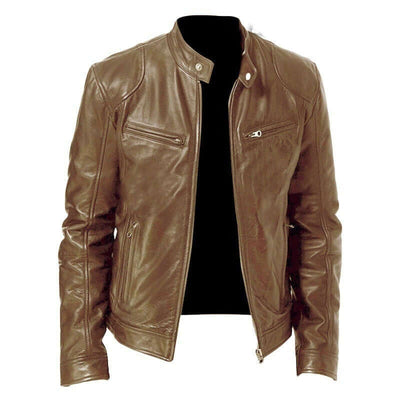 Men's Zip Cardigan PU Leather Jacket With Stand Collar eprolo