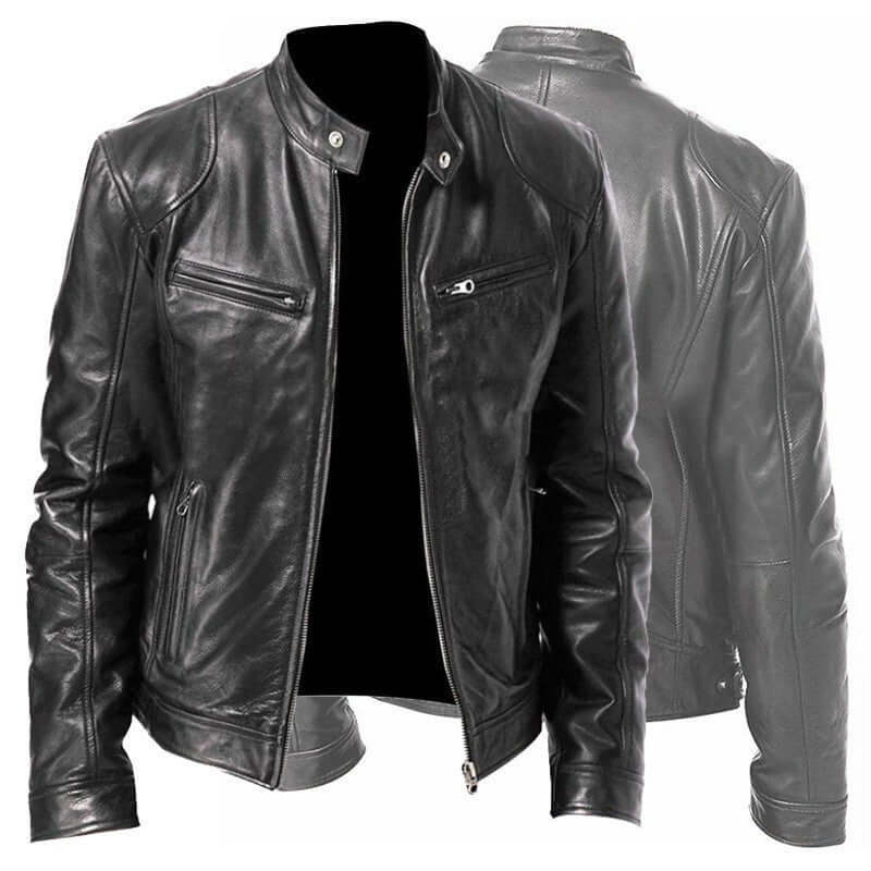 Men's Zip Cardigan PU Leather Jacket With Stand Collar eprolo
